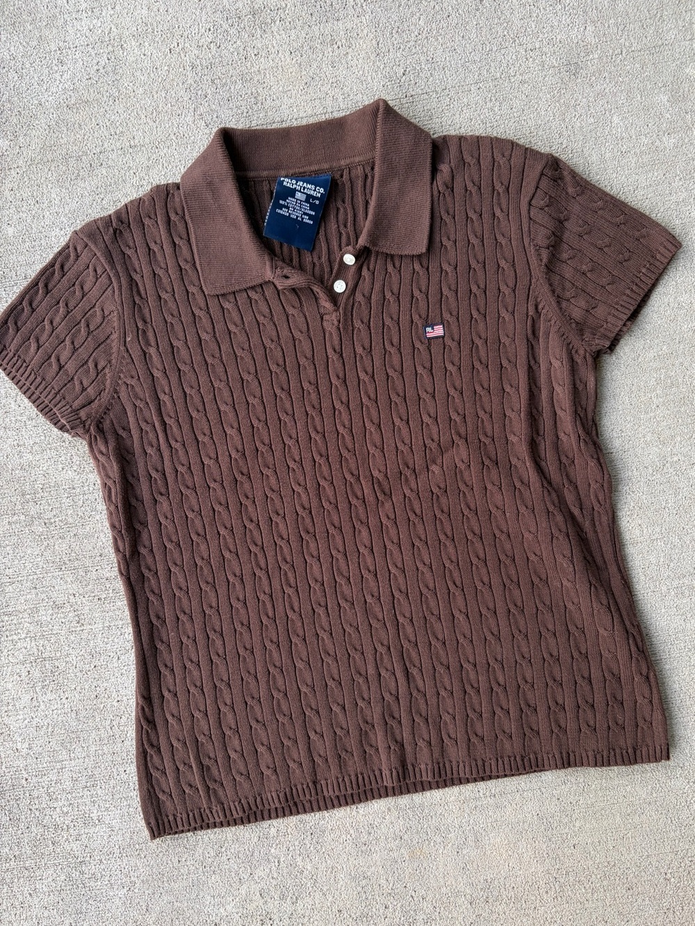 Polo jean co Ralph Lauren mocha brown cable knit short sleeve sweater top shirt